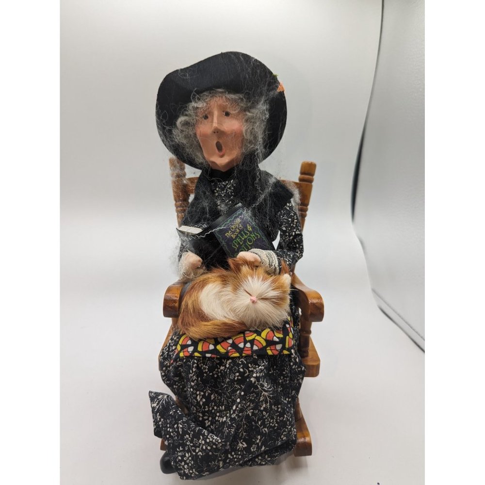 Byers Choice Halloween Grandma in a Rocking Chair with Cat and Book